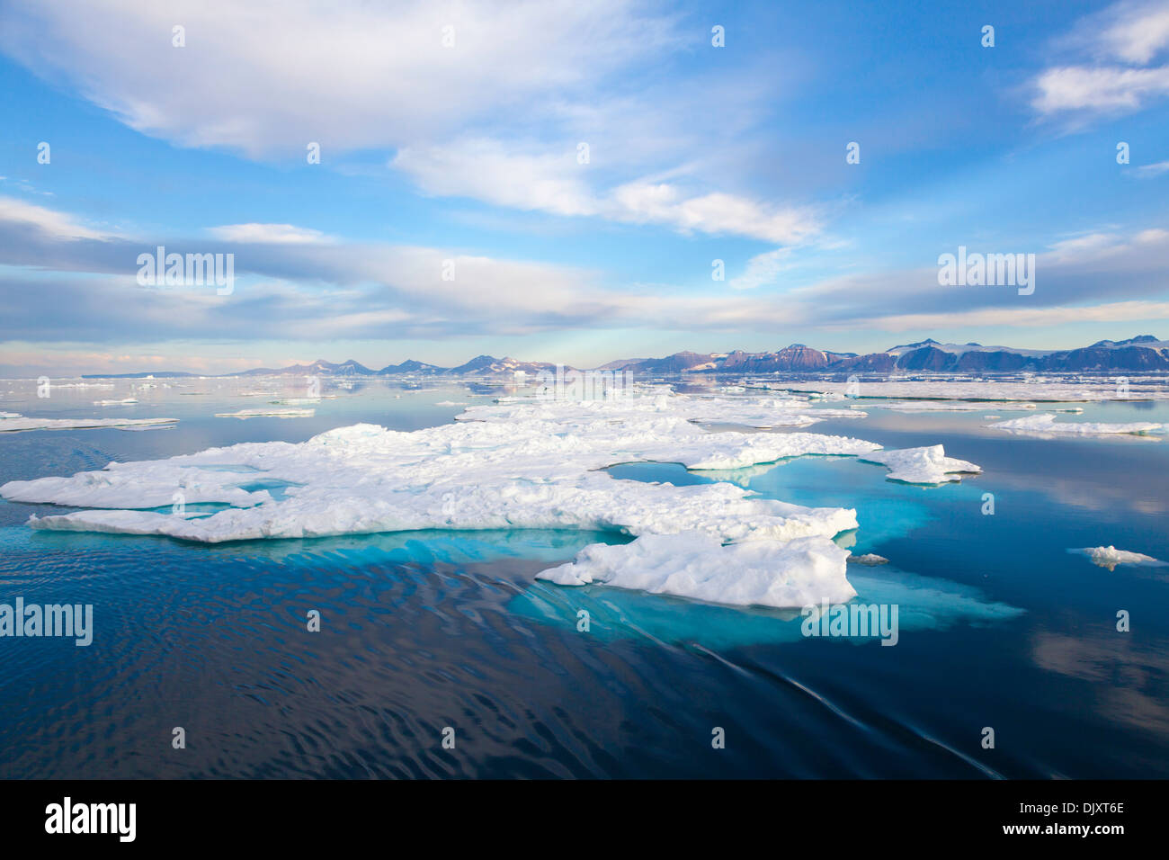 Iceberg field near Danmark Island, Greenland Stock Photo