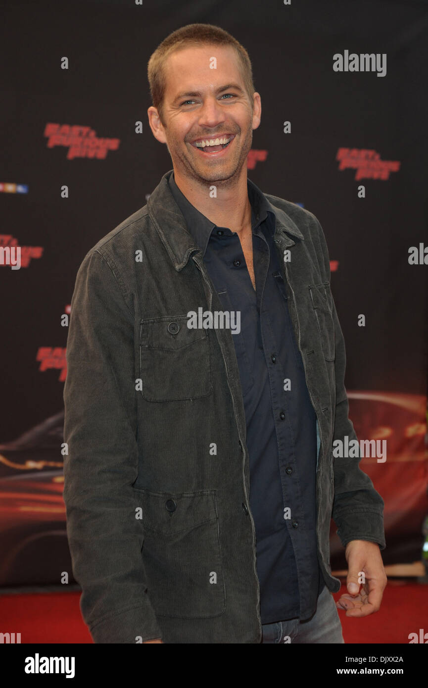Paul Walker on the red carpet for Germany's Premiere of the film 'Fast and Furious Five' at 'Koelner Cinedom' (Cologne Theater) on April 27 2011. Stock Photo