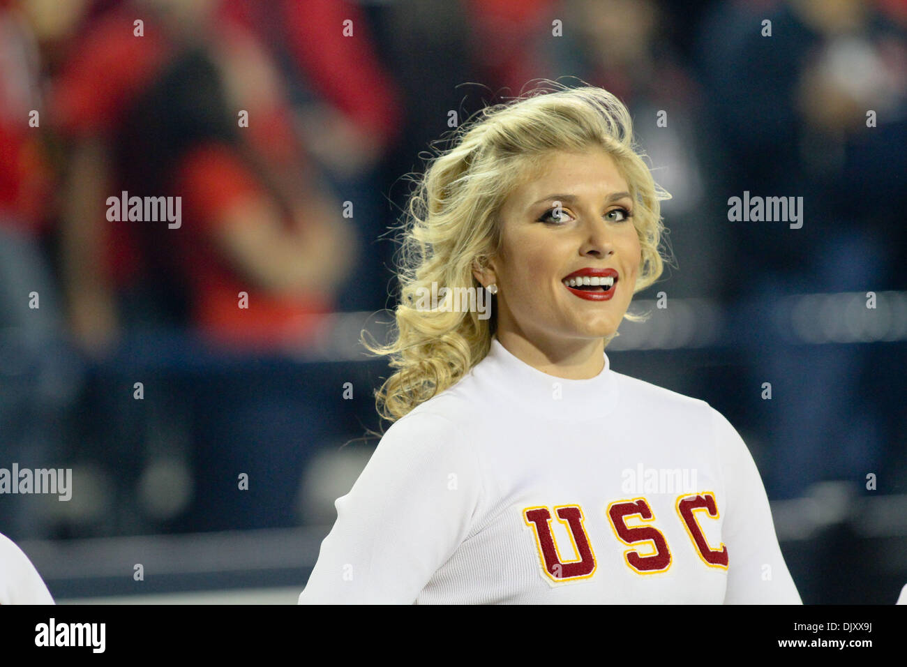 Nov. 13, 2010 - Tucson, AZ, USA - USC Cheerleader showing her team spirit. USC 24 - Arizona 21 (Credit Image: © Dean Henthorn/Southcreek Global/ZUMApress.com) Stock Photo