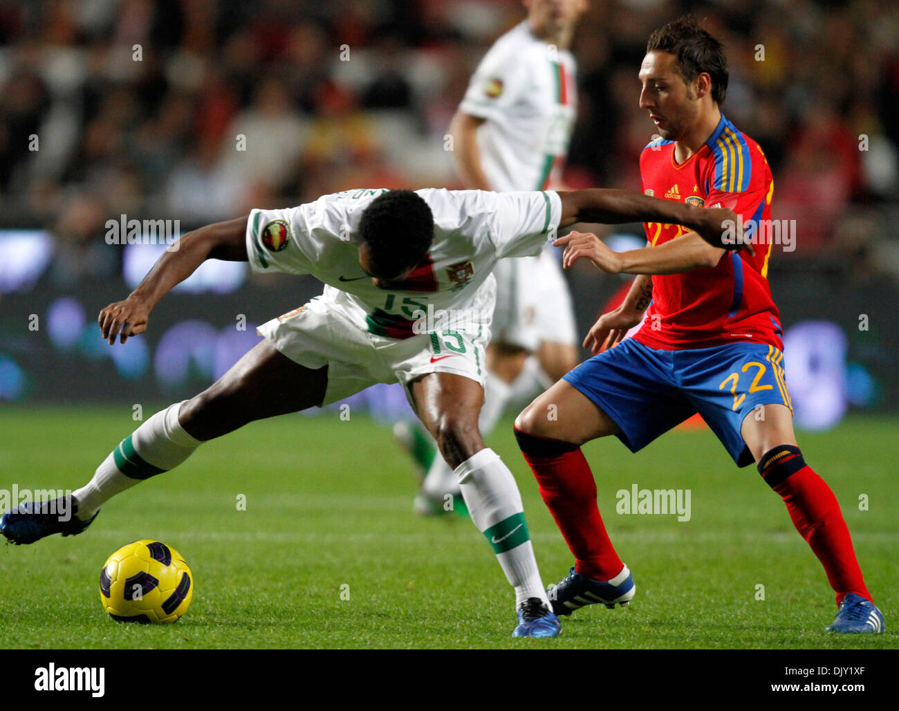Nov 17, 2010 - Lisbon, Portugal - Portuguese MANUEL FERNANDES (L) vies with Spanish SANTI CAZORLA (R) during their soccer match to promote the candidacy of the two countries to the World Cup for 2018 and 2022 at Luz Stadium in Lisbon. (Credit Image: © Paul Cordeiro/ZUMApress.com) Stock Photo