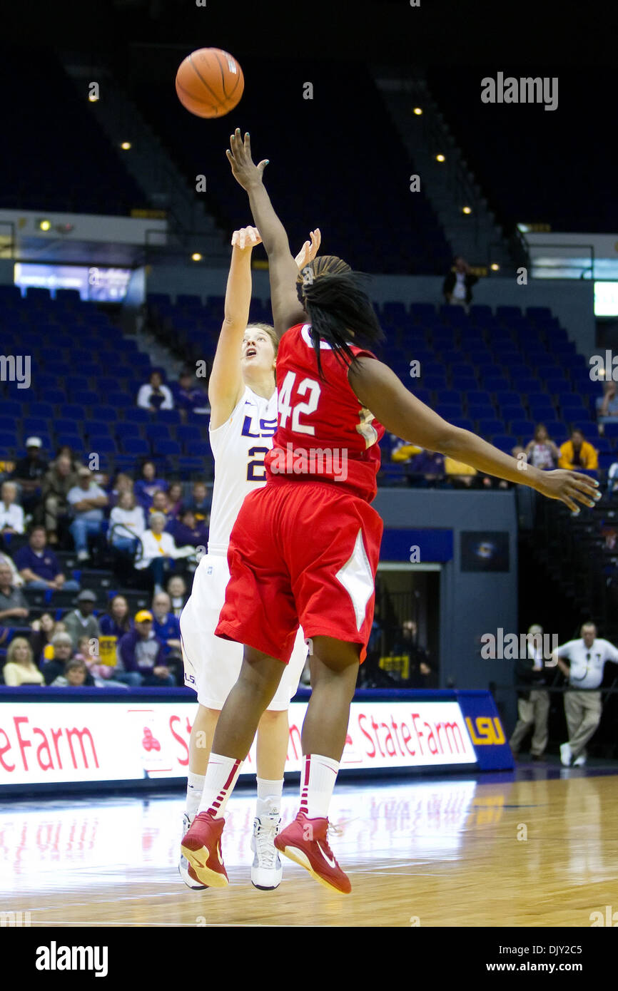 Nov. 17, 2010 - Baton Rouge, Louisiana, United States of America - 16 November 2010; Ohio State Buckeyes at LSU Tigers, Ohio St. center Jantel Lavender (42) blocks a shot during the first half; Baton Rouge Louisiana (Credit Image: © John Korduner/Southcreek Global/ZUMAPRESS.com) Stock Photo