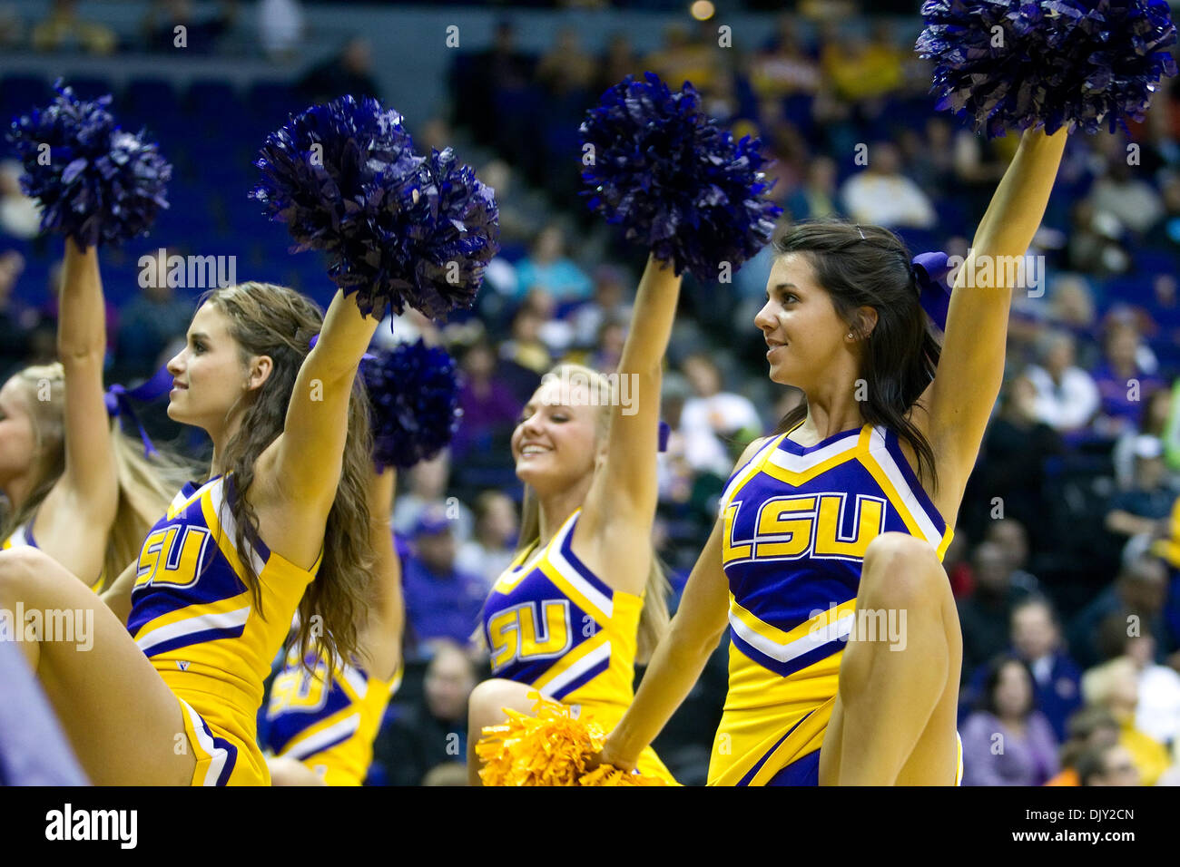 Nov. 17, 2010 - Baton Rouge, Louisiana, United States of America - 16 November 2010; Ohio State Buckeyes at LSU Tigers, The LSU cheerleaders entertain the crowd during the game; Ohio State won the game 59-54; Baton Rouge Louisiana (Credit Image: © John Korduner/Southcreek Global/ZUMAPRESS.com) Stock Photo