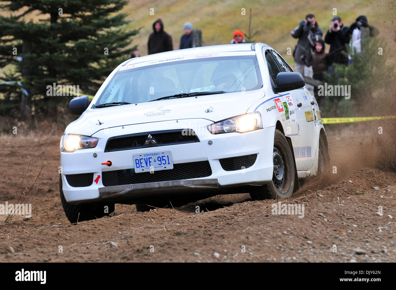 Nov. 20, 2010 - Bancroft, Ontario, Canada - Car #53 in a tight corner on stage five of the Rally of the Tall Pines. Driver Jeffrey Dowell and Co-Driver Yavor Klostranec would finish 17th overall and first in the Production Sport class. (Credit Image: © Keith Hamilton/Southcreek Global/ZUMAPRESS.com) Stock Photo