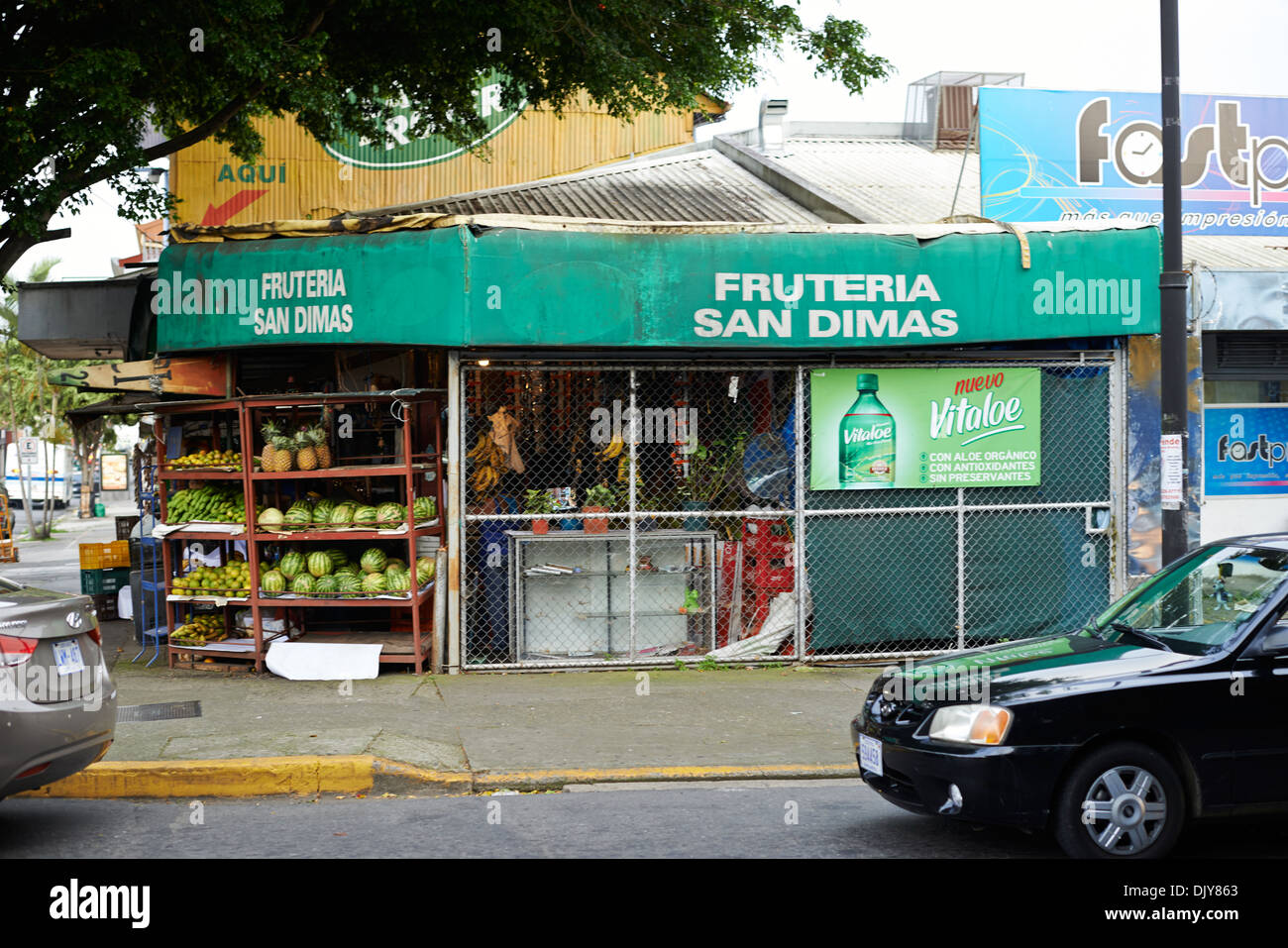 Urban fruit stall or shop in downtown San Jose Costa Rica Stock