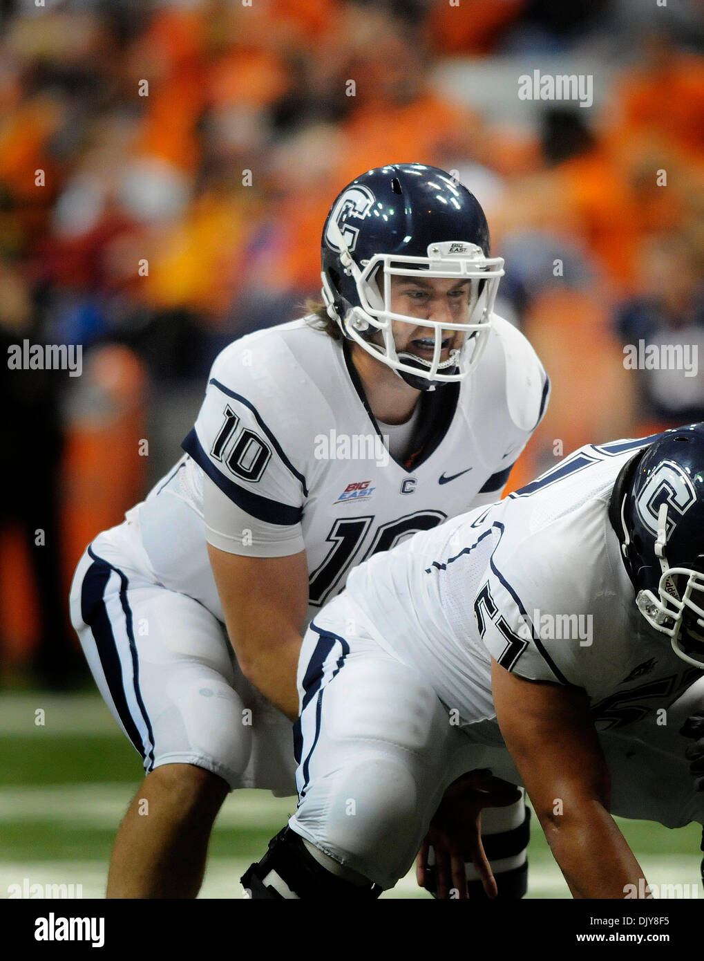 November 20, 2010: Connecticut defeated Syracuse 23-6 at the Carrier Dome in Syracuse, NY. Connecticut quarterback Zach Frazer (10) in action while playing Syracuse.(Credit Image: © Alan Schwartz/Cal Sport Media/ZUMAPRESS.com) Stock Photo