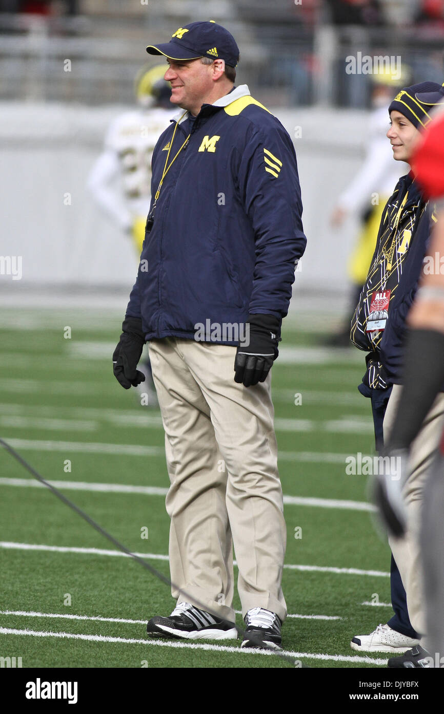 Nov. 27, 2010 - Columbus, Ohio, United States of America - Michigan Wolverines Head Coach Rich Rodriguez watches his team from the field prior to the game between #8 Ohio State and Michigan at Ohio Stadium, Columbus, Ohio.  Ohio State defeated Michigan 37-7. (Credit Image: © Scott Stuart/Southcreek Global/ZUMAPRESS.com) Stock Photo