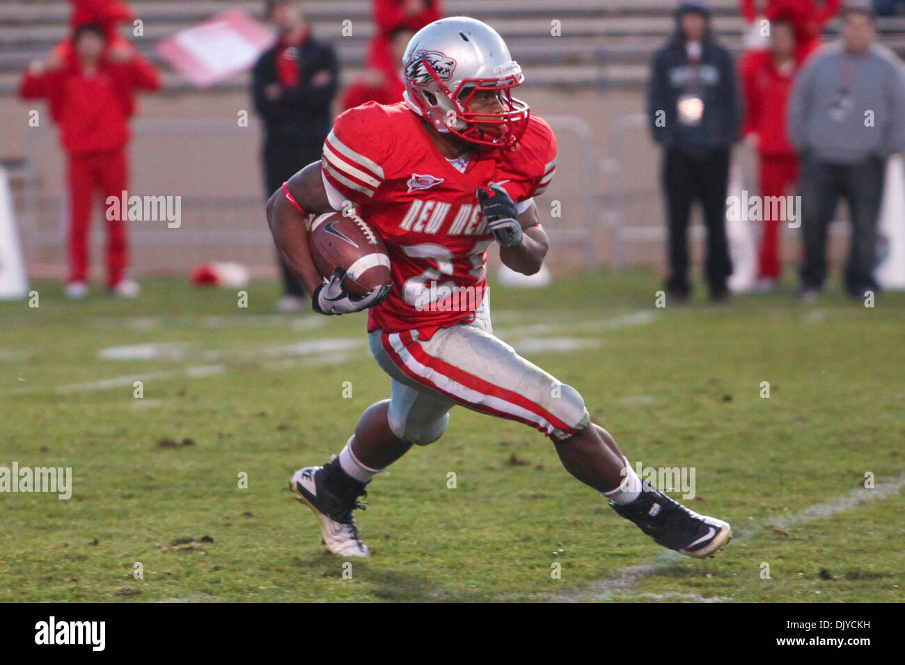 Nov. 27, 2010 - Albuquerque, New Mexico, United States of America - University of New Mexico running back Kasey Carrier (#21) returning a kick return. The Mountain West Conference Champions TCU defeated the Lobos 66-17 at University Stadium in Albuquerque, New Mexico. (Credit Image: © Long Nuygen/Southcreek Global/ZUMAPRESS.com) Stock Photo