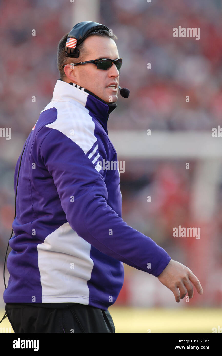 Nov. 27, 2010 - Madison, Wisconsin, United States of America - Northwestern Head Coach Pat Fitzgerald during the game between the Wisconsin Badgers and the Northwestern Wildcats at Camp Randall Stadium in Madison, WI.  Wisconsin leads Northwestern at halftime 49-17. (Credit Image: © John Rowland/Southcreek Global/ZUMAPRESS.com) Stock Photo