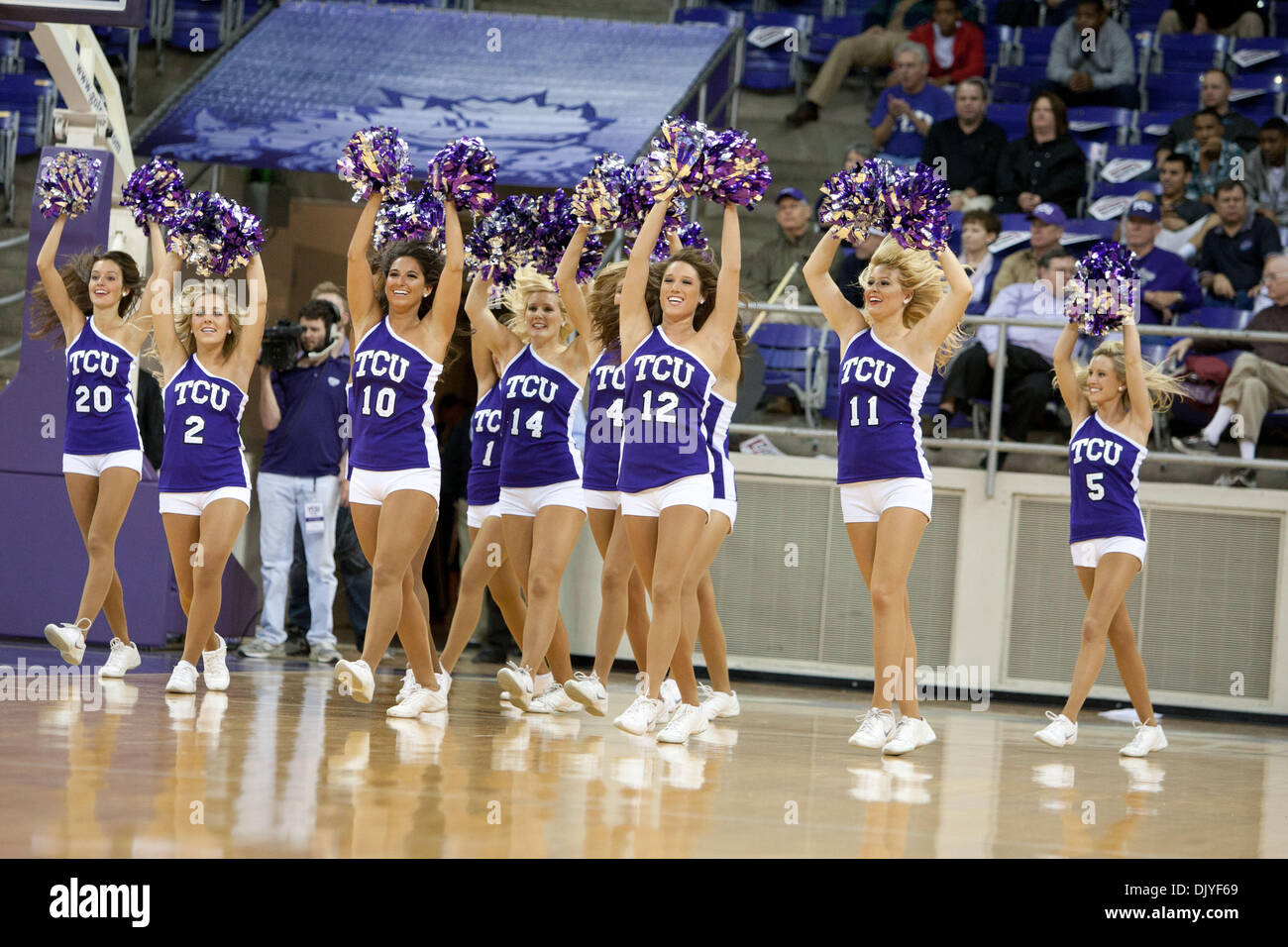 Nov. 29, 2010 - Fort Worth, Texas, United States of America - TCU Cheerleaders in action against the USC Trojans.  At halftime, TCU leads USC 38-31at Amon G. Carter Stadium. (Credit Image: © Andrew Dieb/Southcreek Global/ZUMAPRESS.com) Stock Photo