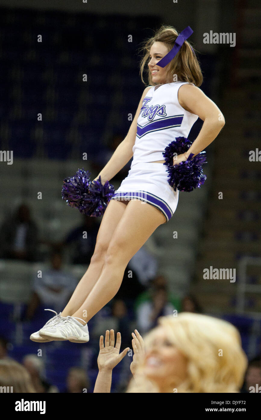 Nov. 29, 2010 - Fort Worth, Texas, United States of America - TCU Cheerleader performs during a break in the action against the USC Trojans.  TCU defeats USC 81-69 at Amon G. Carter Stadium. (Credit Image: © Andrew Dieb/Southcreek Global/ZUMAPRESS.com) Stock Photo