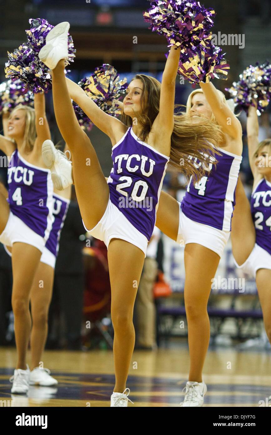 Nov. 29, 2010 - Fort Worth, Texas, United States of America - TCU Cheerleader performs during a break in the action against the USC Trojans.  TCU defeats USC 81-69 at Amon G. Carter Stadium. (Credit Image: © Andrew Dieb/Southcreek Global/ZUMAPRESS.com) Stock Photo