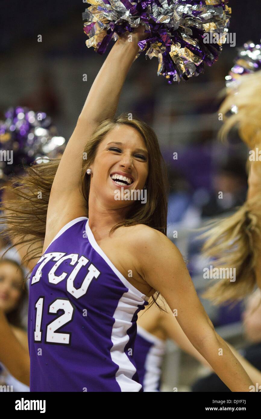 Nov. 29, 2010 - Fort Worth, Texas, United States of America - TCU Cheerleader performs during a break in the action against the USC Trojans.  TCU defeats USC 81-69 at Amon G. Carter Stadium. (Credit Image: © Andrew Dieb/Southcreek Global/ZUMAPRESS.com) Stock Photo