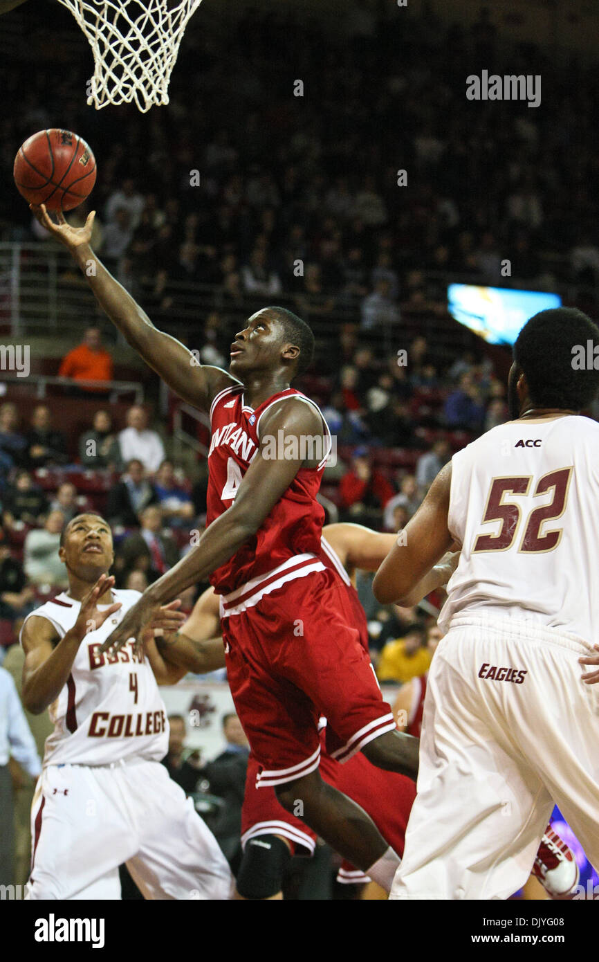 Dec. 1, 2010 - Chestnut Hill, Massachusetts, United States of America - Indiana Hoosiers guard Victor Oladipo (4) drives through the Boston defense to make a two point play durning the second period of the game.  Boston College defeated the Indiana Hoosiers 88 - 76. (Credit Image: © Mark Box/Southcreek Global/ZUMAPRESS.com) Stock Photo