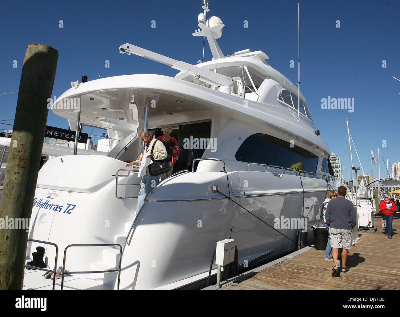 Dec. 2, 2010 - St. Petersburg, FL, USA - SP 331239 KEELBOATSHOW PHOTO SCOTT KEELER.(12/02/2010 ST. PETERSBURG)  1. Visitors examine a new 2010 72 foot MY Hatteras boat offered by Marine Max for $4,599,000 at the St. Petersburg Power & Sailboat Show, Friday.  The show runs through December 5 in the Mahaffey Theater Yacht Basin.       PHOTO SCOTT KEELER | TIMES (Credit Image: © St. P Stock Photo