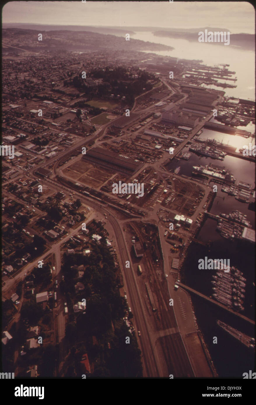 AERIAL VIEW LOOKING NORTHEAST ACROSS THE PUGET SOUND NAVAL SHIPYARD AND