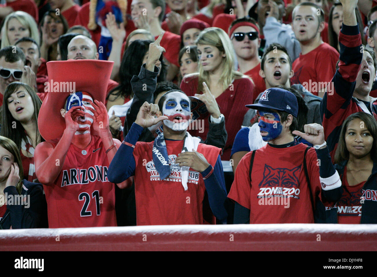 Dec. 2, 2010 - Tucson, Arizona, USA - Arizona Fans coagulate in a sea of red during the big interstate rivalry. Arizona State defeated Arizona 30-29 in a double overtime thriller. (Credit Image: © Dean Henthorn/Southcreek Global/ZUMAPRESS.com) Stock Photo