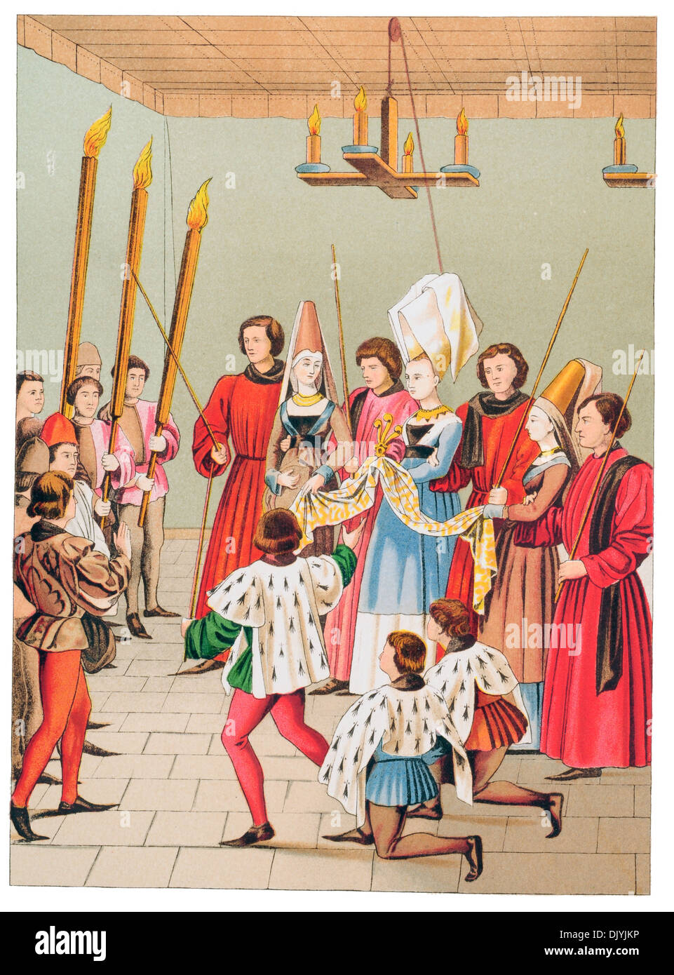 The Lady of the Tournament Delivering the prize c 1450  15th Century chromolitho Stock Photo