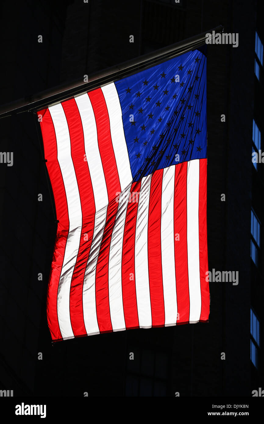 Red, white and blue Stars and Stripes American flag, New York. America Stock Photo