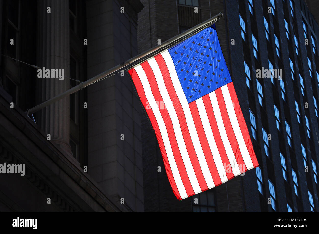 Red, white and blue Stars and Stripes American flag, New York. America Stock Photo