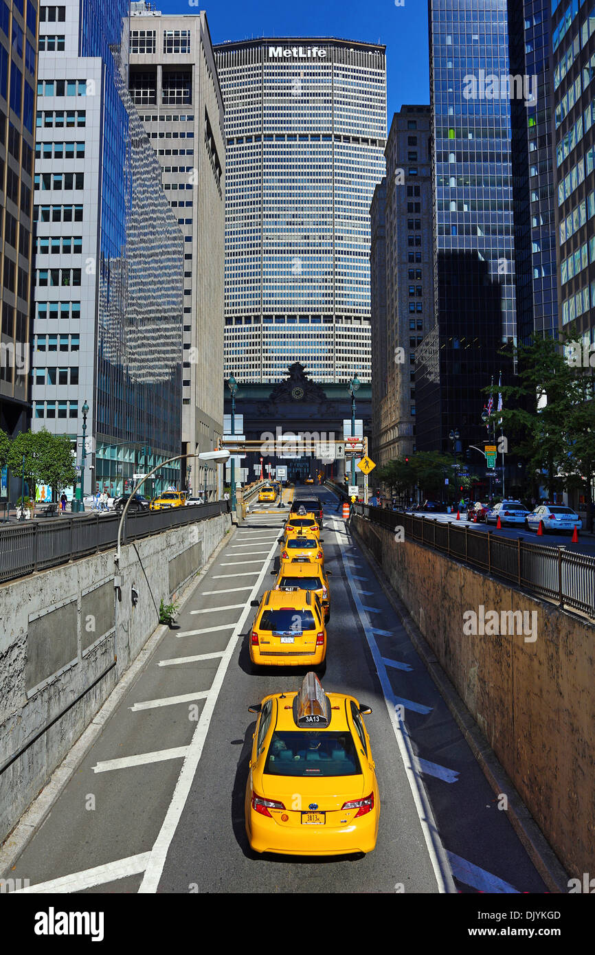 MetLife Building and yellow taxi cabs, New York. America Stock Photo
