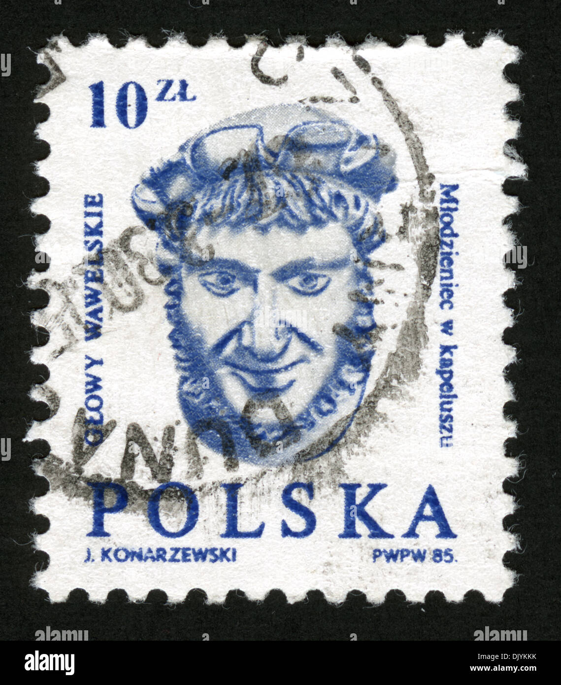 Poland, post mark, stamp, portrait, 1985s, Glowy Wawelskie, Chapter Wawel, Wawel Castle, Krakow, 1985s Stock Photo