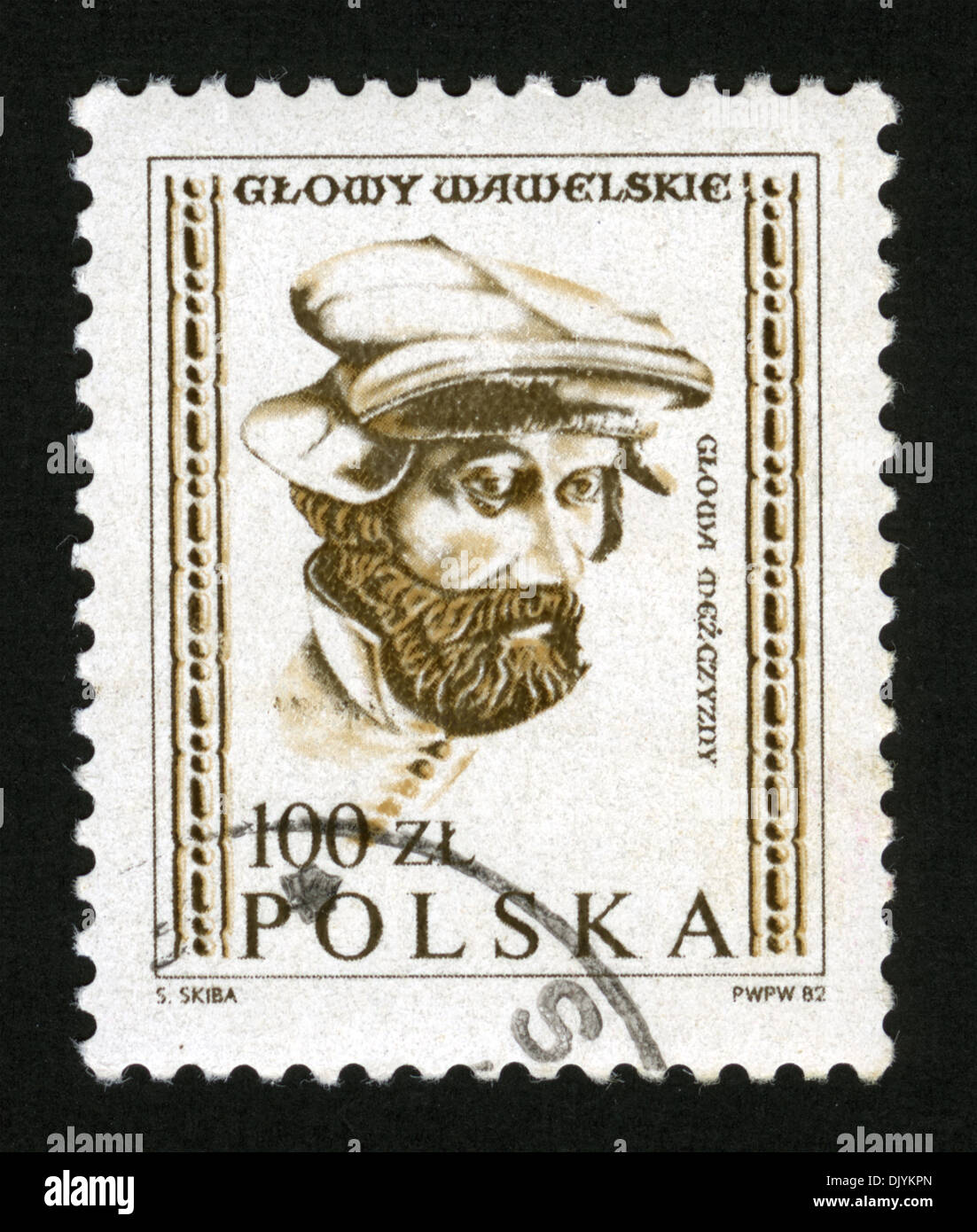 Poland, post mark, stamp, portrait, 1982s, Glowy Wawelskie, Chapter Wawel Stock Photo