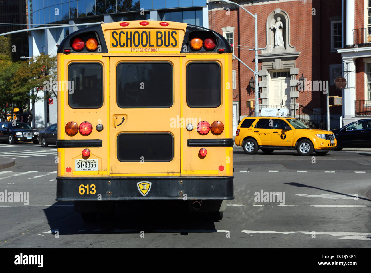 American school bus transport, New York, America Stock Photo