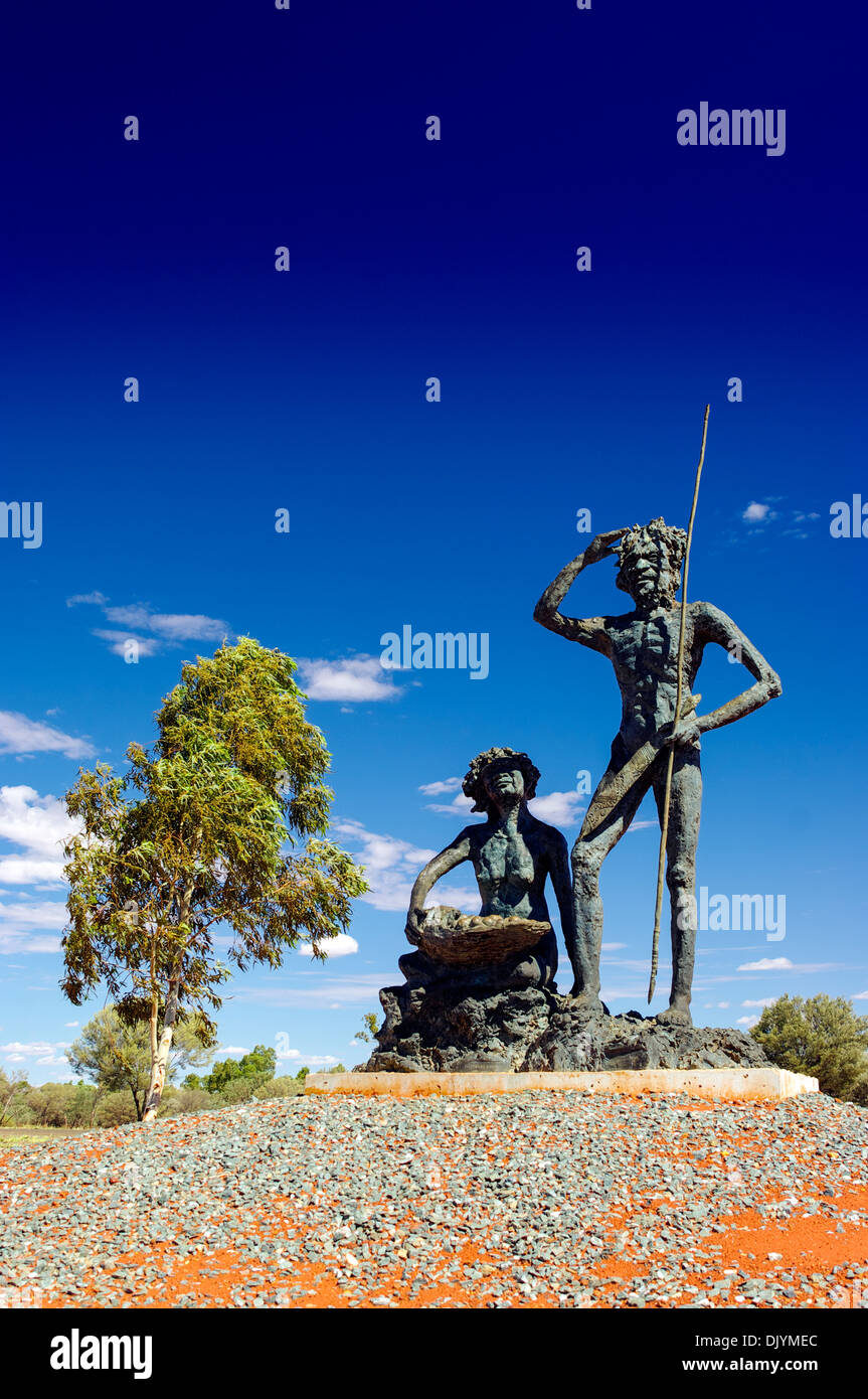 A memorial to Warri and Yatungka at Wiluna, possibly the last desert nomadic aboriginals in Western Australia. Stock Photo