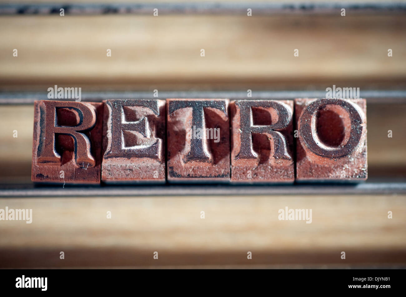 Word "retro" spelled out in letterpress letters. Stock Photo