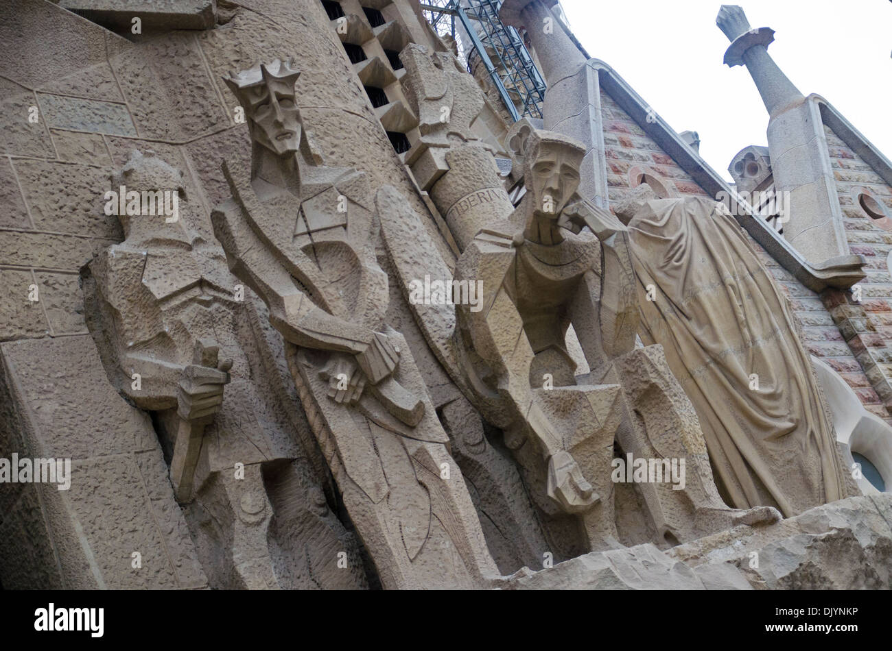Statues of the passion facade of La Sagrada Familia cathedral, Barcelona  Stock Photo - Alamy
