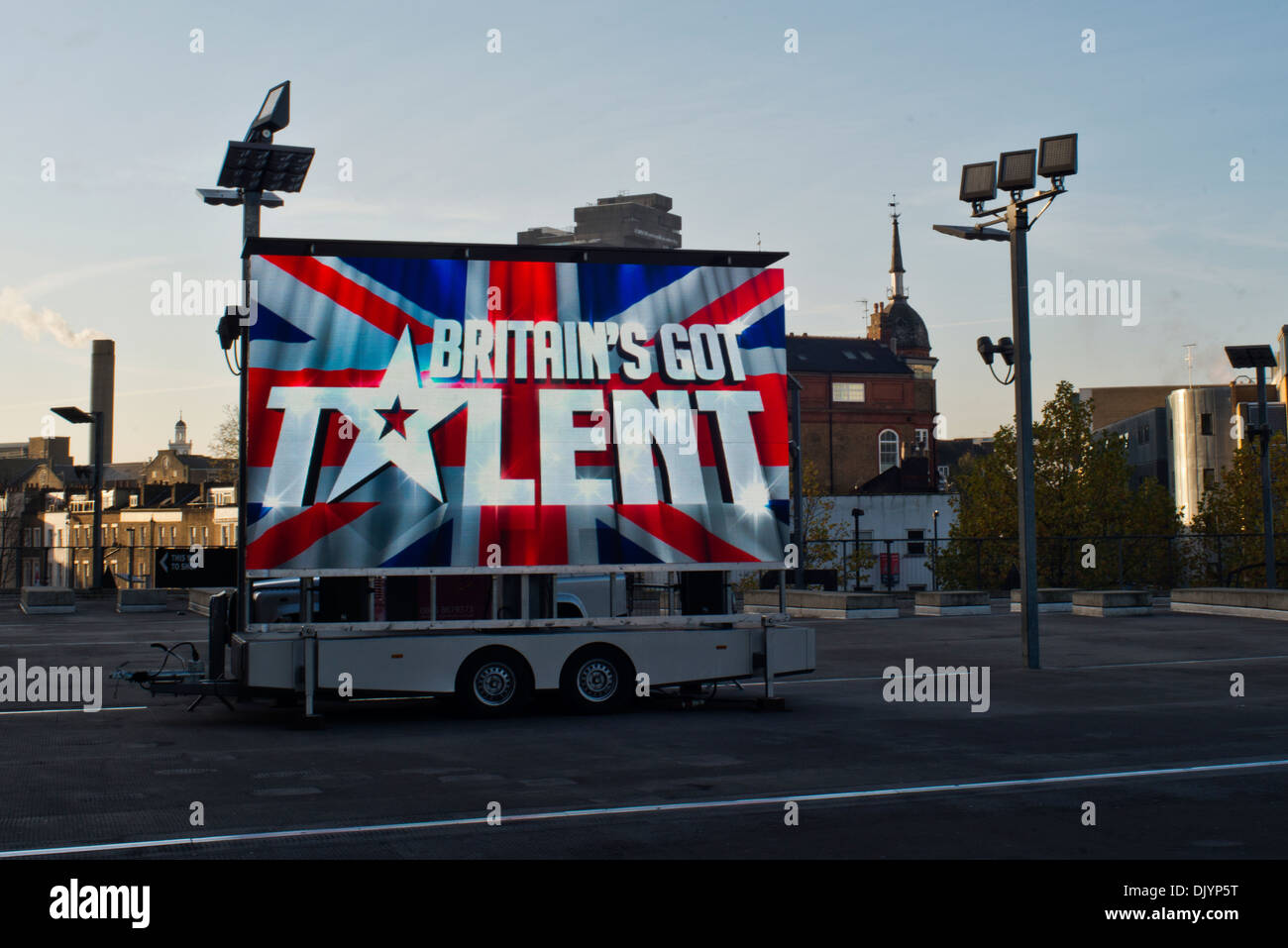 Advertisement for Britain's Got Talent outside the Arsenal football stadium in North London. Stock Photo