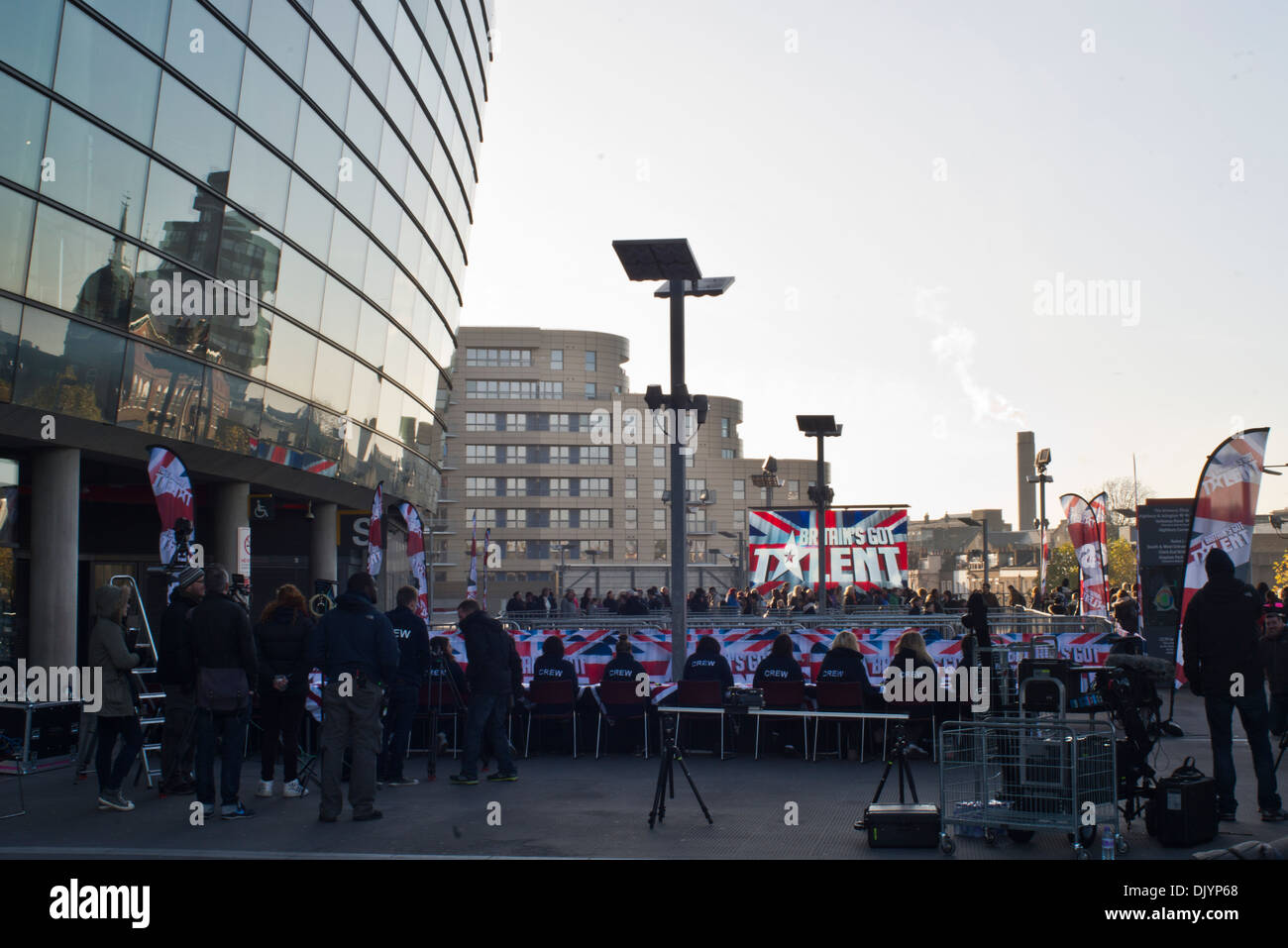 Members of the public attend the auditions for Britain's Got Talent outside the Arsenal football stadium in North London. Stock Photo