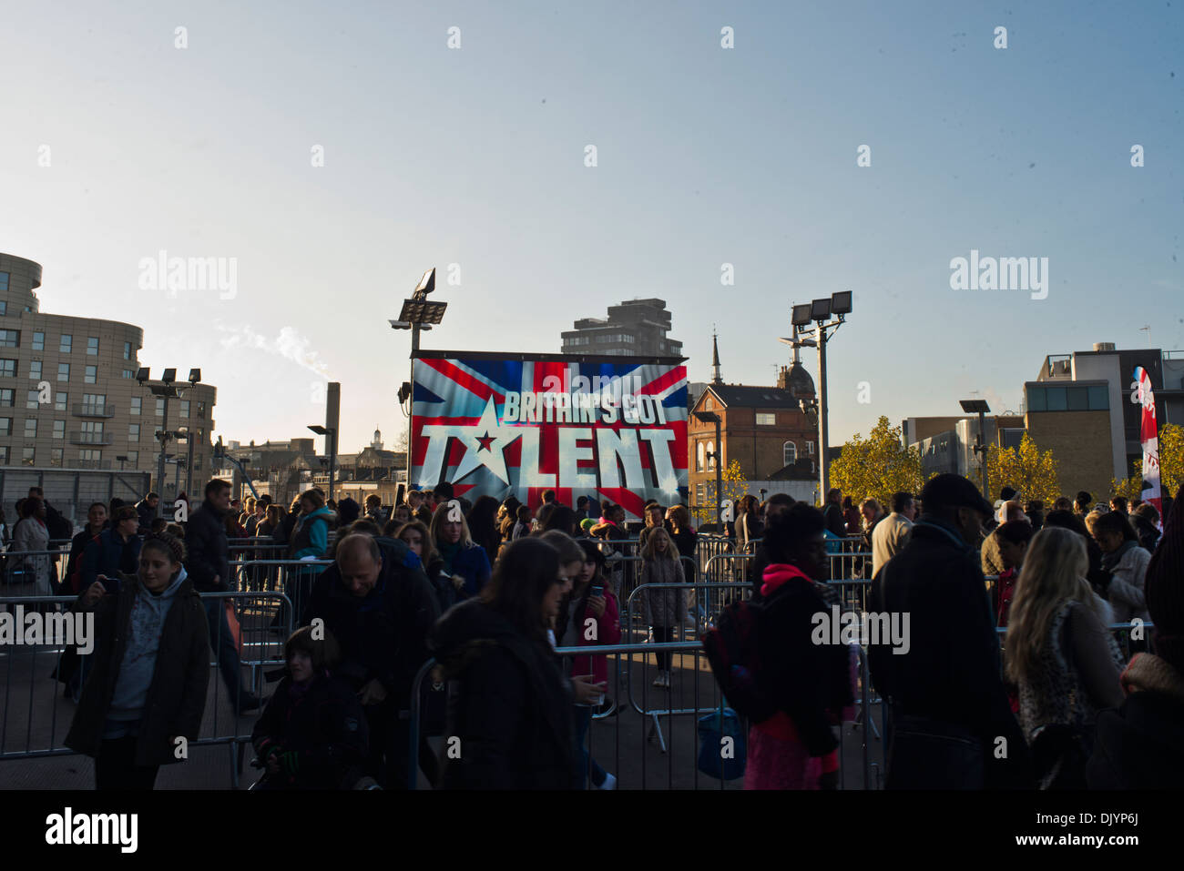 Crowds gather to try their luck in the auditions for Britain's Got Talent in North London Stock Photo