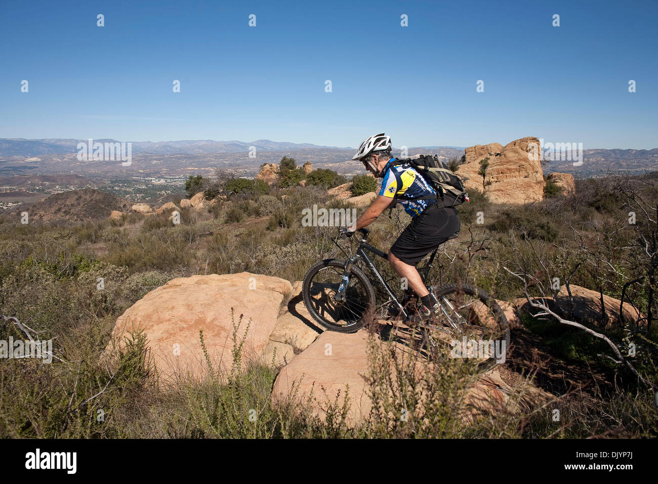 Dec 05 2010 Santa Monica Mountains California U.S. Mountain bikers ride the red sandstone covered trails of Cheeseboro Canyon which is located in the northernmost section of the Santa Monica