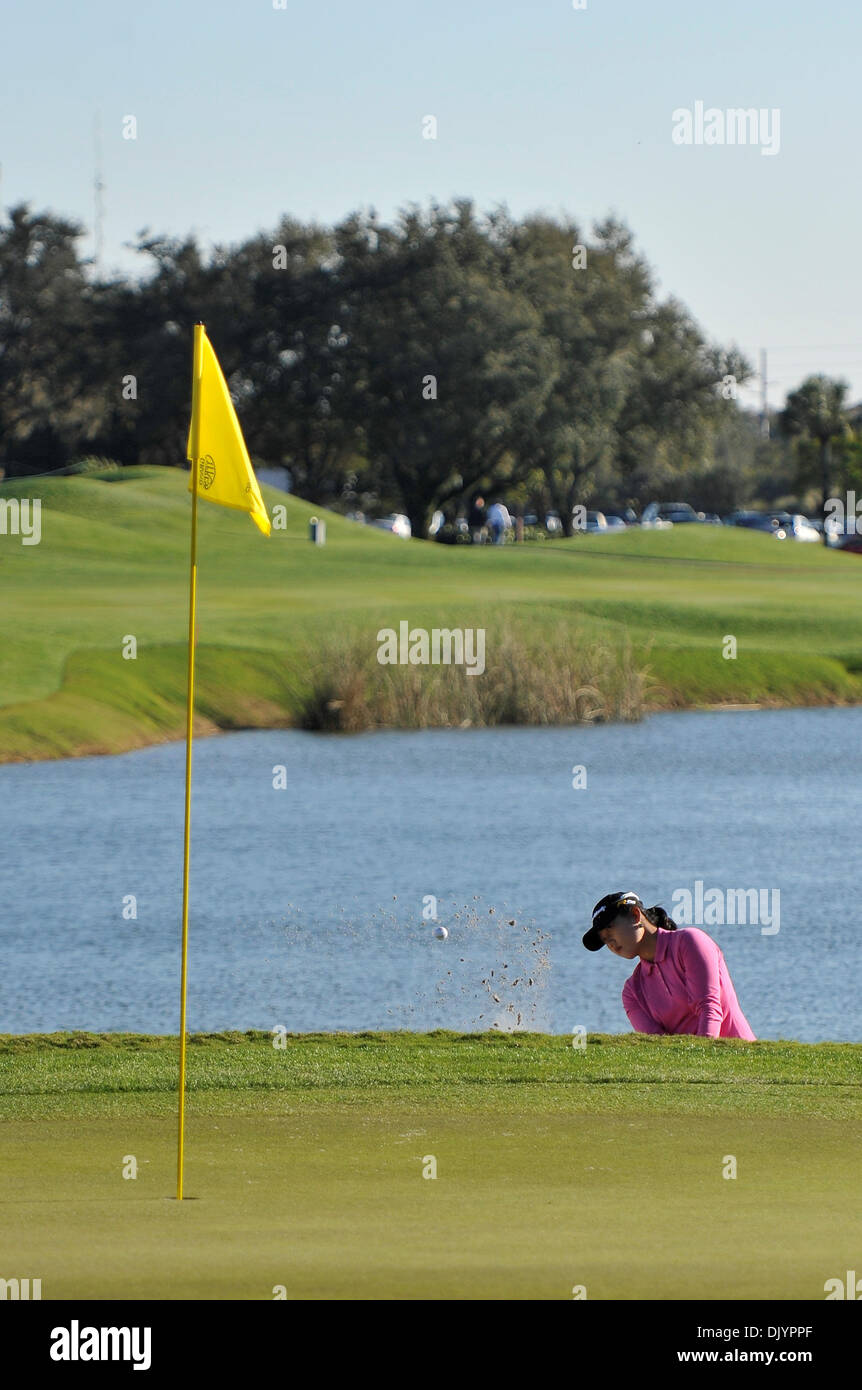 Dec. 5, 2010 - Orlando, Florida, United States of America - Seon Hwa Lee of South Korea hits out of the bunker on 18 at the LPGA Tour Championship at Grand Cypress Golf Club in Orlando,  Maria Hjorth wins the LPGA Tour Championship tournament, while Yani Tseng takes the Player of the Year award for 2010 (Credit Image: © Brad Barr/Southcreek Global/ZUMAPRESS.com) Stock Photo