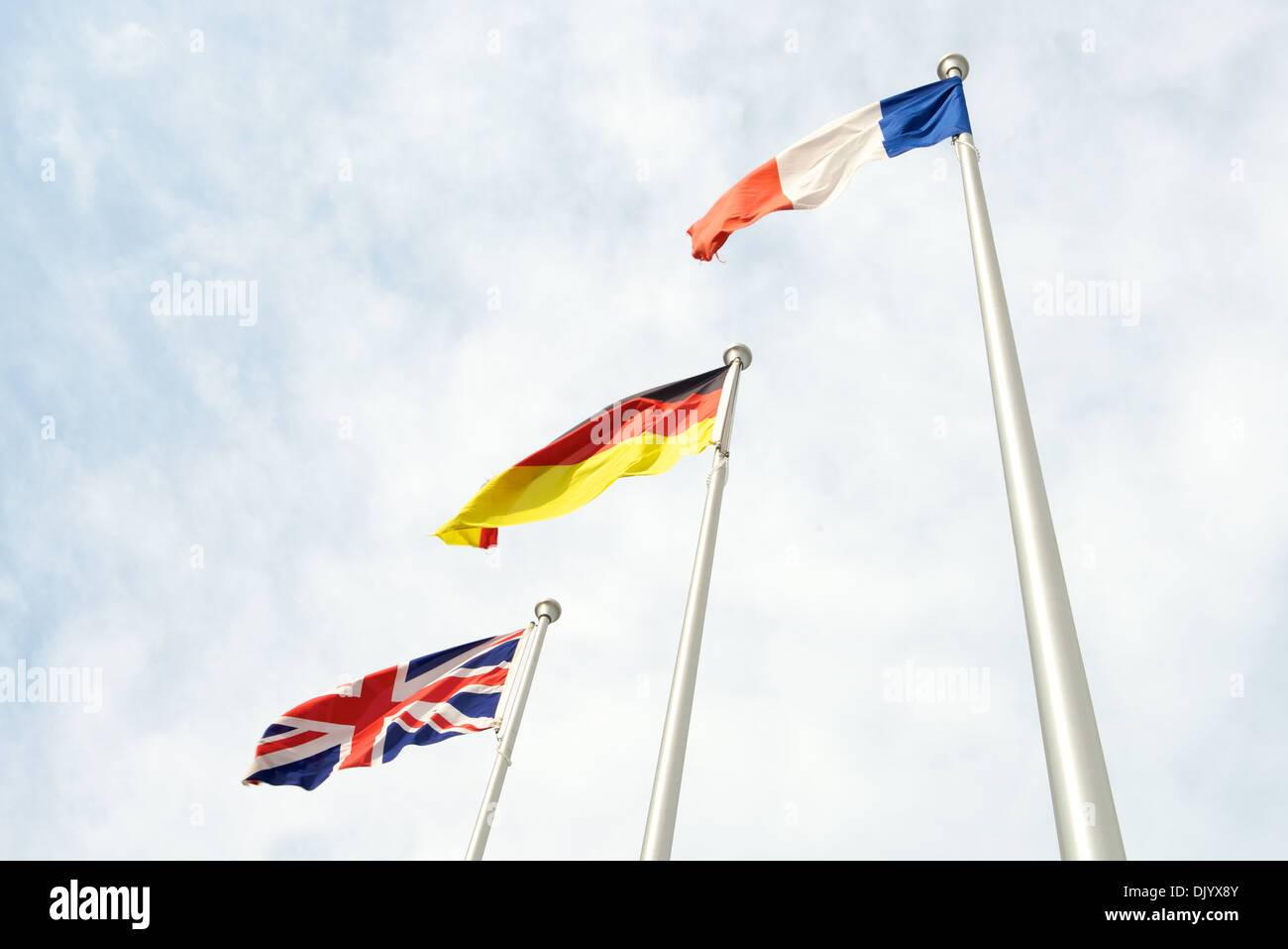 International European Country Flags ranking in the sky Stock Photo