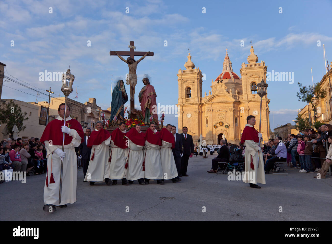 Statues representing Stations of the Cross during the passion of Christ are paraded on Good
