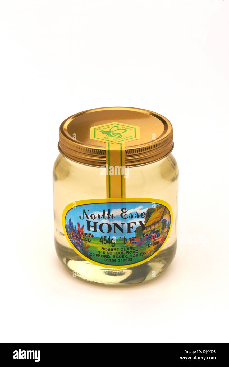 Jar of Local Honey white background Stock Photo