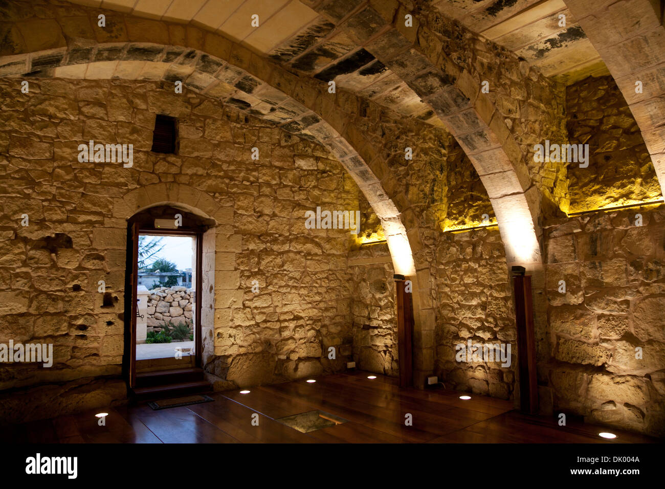 The interior of the medieval St Cecilia Chapel in Gozo in Malta. Stock Photo