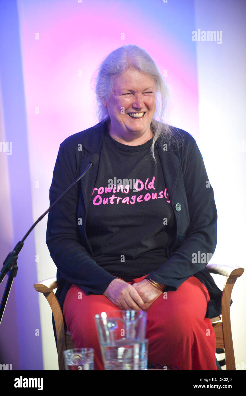 Hay-on-Wye, Wales, UK. 30th November 2013. Liz Davies – ‘Growing Old Disgracefully’ - talks to Francine Stock at The Swan Hotel ballroom about her memoirs of later life on the second day of The Hay Festival Winter Weekend. Credit:  Graham M. Lawrence/Alamy Live News. Stock Photo