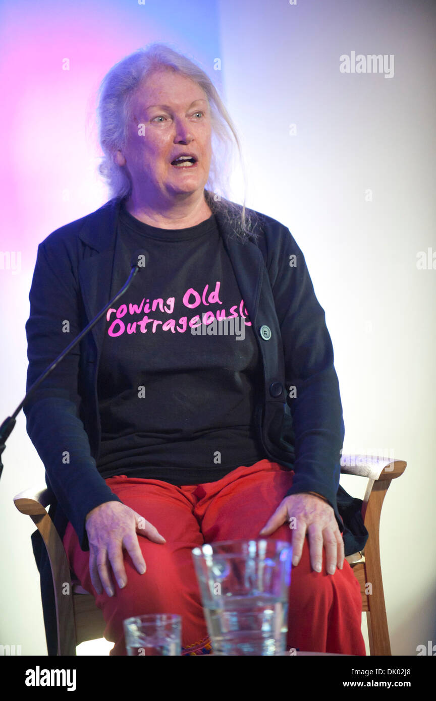 Hay-on-Wye, Wales, UK. 30th November 2013. Liz Davies – ‘Growing Old Disgracefully’ - talks to Francine Stock at The Swan Hotel ballroom about her memoirs of later life on the second day of The Hay Festival Winter Weekend. Credit:  Graham M. Lawrence/Alamy Live News. Stock Photo
