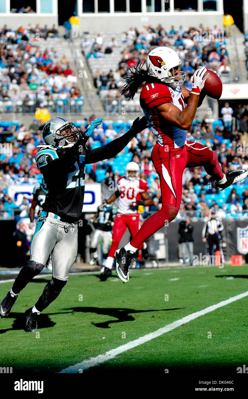 Dec. 19, 2010 - Charlotte, North Carolina, United States of America -  Arizona Cardinals cornerback Trumaine McBride (23)) catches a pass for a  Cardinal first down.Panthers lead the Cardinals 13-3 at halftime