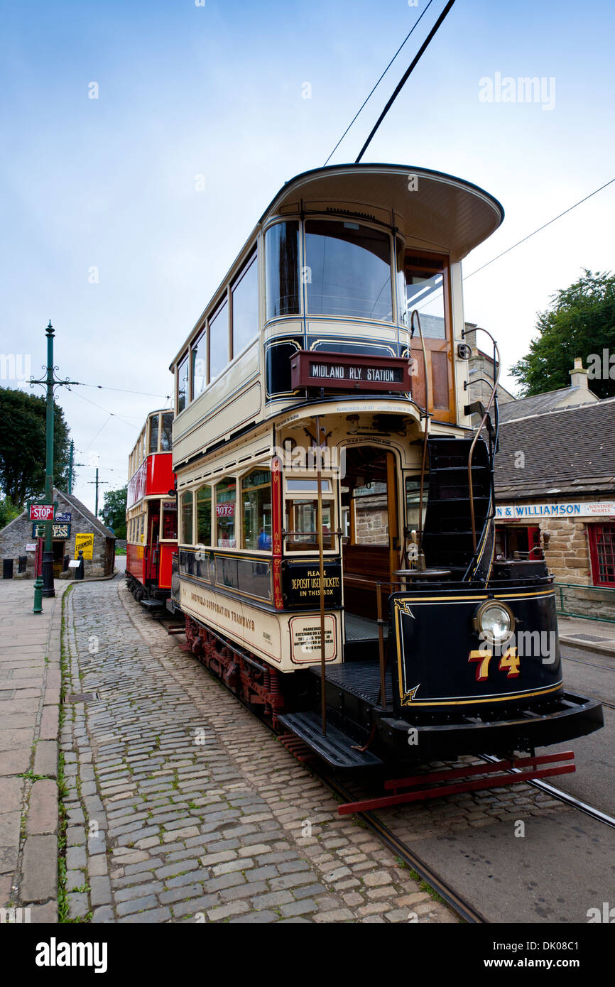 Sheffield tram No:74 (1900) at National Tramway Museum, Crich, Derbyshire,UK Stock Photo