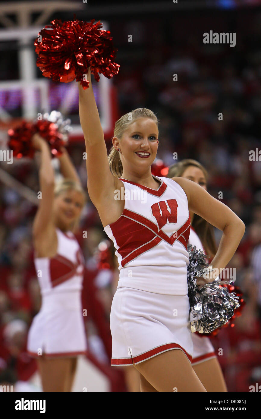 Dec. 23, 2010 - Madison, Wisconsin, U.S - Wisconsin Badger cheerleader entertaining the fans during a break in the action. Wisconsin Badgers went on to defeat the Coppin State Eagles 80-56 at the Kohl Center in Madison, Wisconsin. (Credit Image: © John Fisher/Southcreek Global/ZUMAPRESS.com) Stock Photo