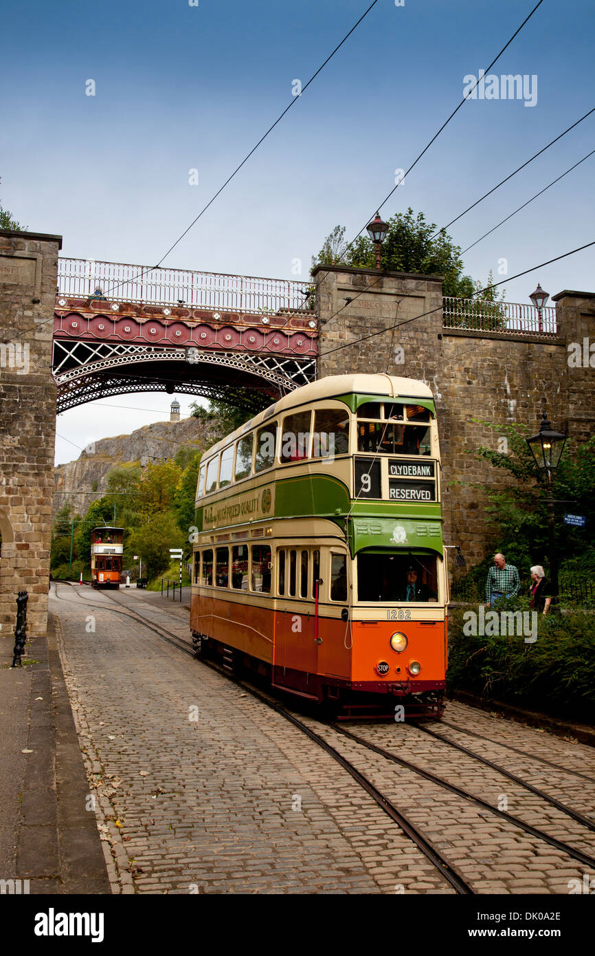 Glasgow tram No:1282 (1940) at the National Tramway Museum in Crich, Derbyshire, UK Stock Photo