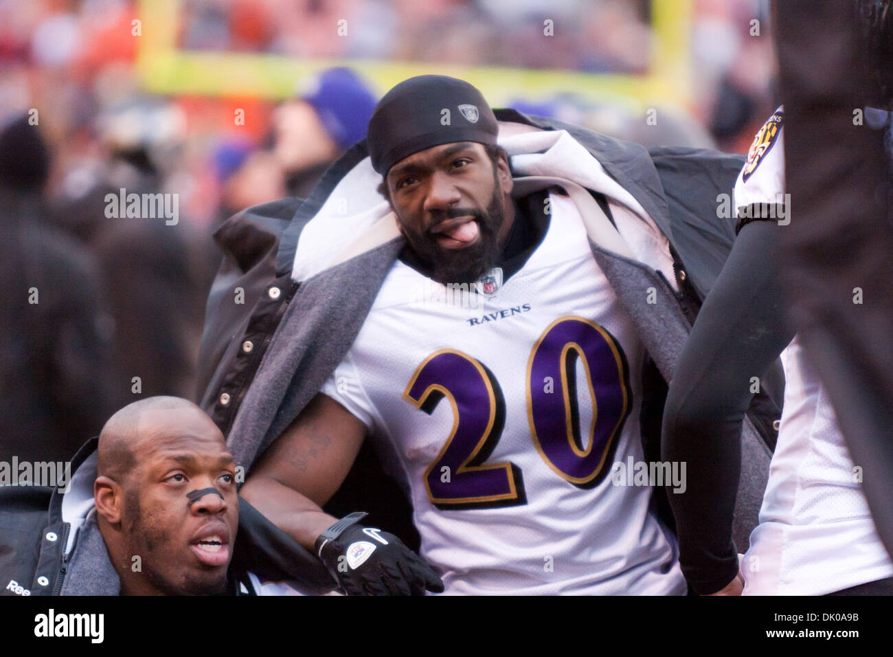 Baltimore Ravens OLB Terrell Suggs (55) celebrates after making an  interception during the first quarter a preseason matchup against the  Washington Redskins at M&T Bank Stadium in Baltimore, MD on August 29