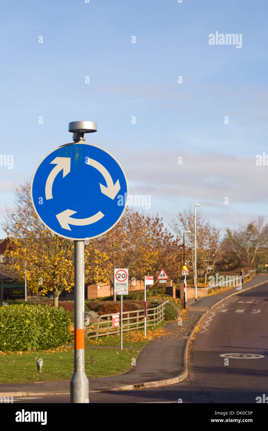 Street signage at the side of a town road. Stock Photo