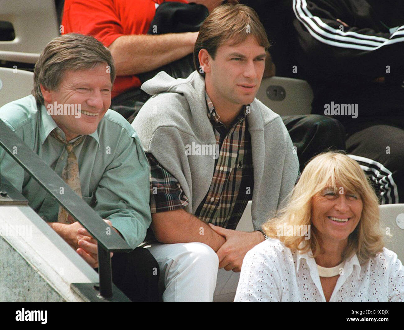 FILE) The file photo dated 06 June 1995 shows Peter Graf, father of the  well-known tennis player Steffi Graf, with Steffi's boyfriend of the period  Michael Bartels and mother Heidi in the