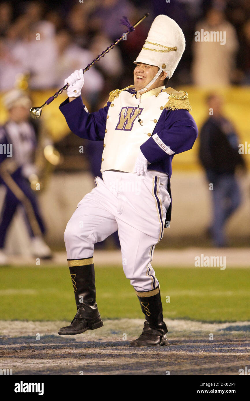 Dec. 30, 2010 - San Diego, California, United States of America - University of Washington Drum Major leads the Washington Huskies marching band out on to the field. During the Bridgepoint Education Holiday Bowl, between the Nebraska Cornhuskers and the Washington Huskies at Qualcomm Stadium in San Diego, California (Credit Image: © Tony Leon/Southcreek Global/ZUMAPRESS.com) Stock Photo