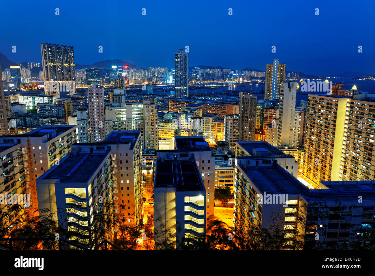 Hong Kong City Night Residential building area Stock Photo - Alamy